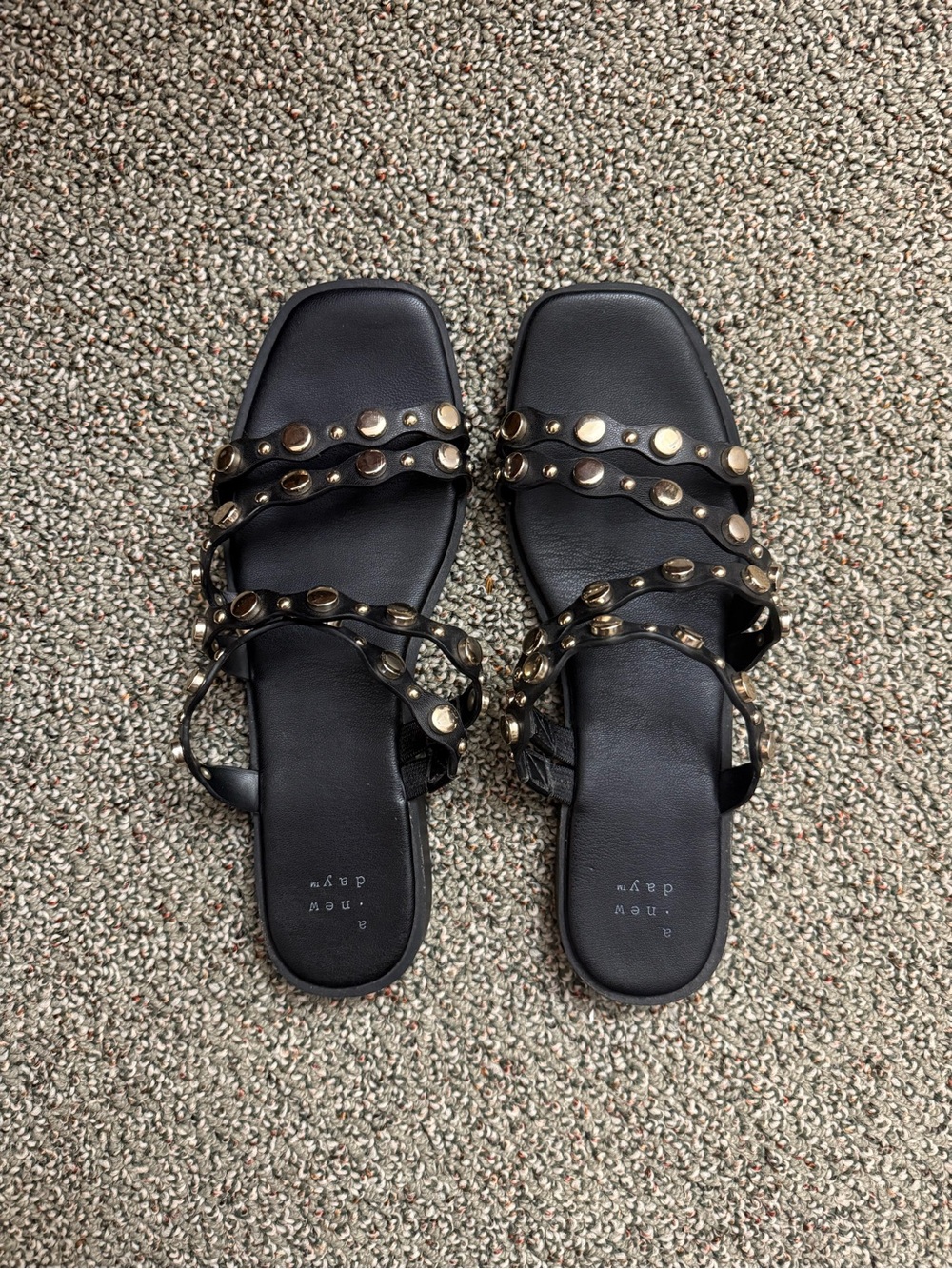 a new day Black Slide Sandals with Gold Studs